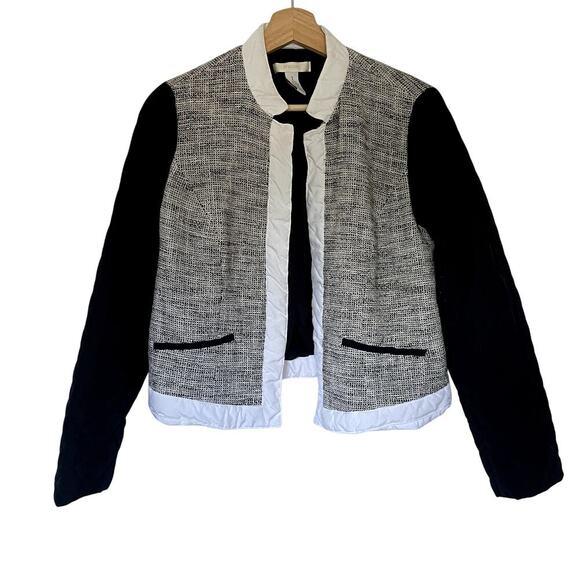 Chico's Jackets & Blazers - Chico's cotton linen women's size L bomber jacket padded arms knit torso gray